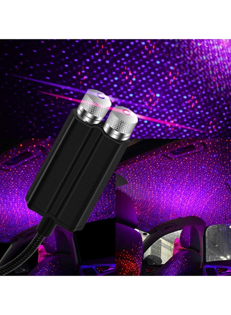 المزدوج رئيس الناقل التسلسلي العام سيارة ستار ضوء الليل ، 360 درجة قابل للتعديل رومانسية ستار ضوء السيارات ، ومناسبة لغرف النوم ، والسيارات ، الأطراف ، والجدران والسقوف والإضاءة في الغلاف الجوي ، محمولة الديكور الداخلي للسيارات سقف مصباح ، أحمر + بنفسجي أزرق - Image 2